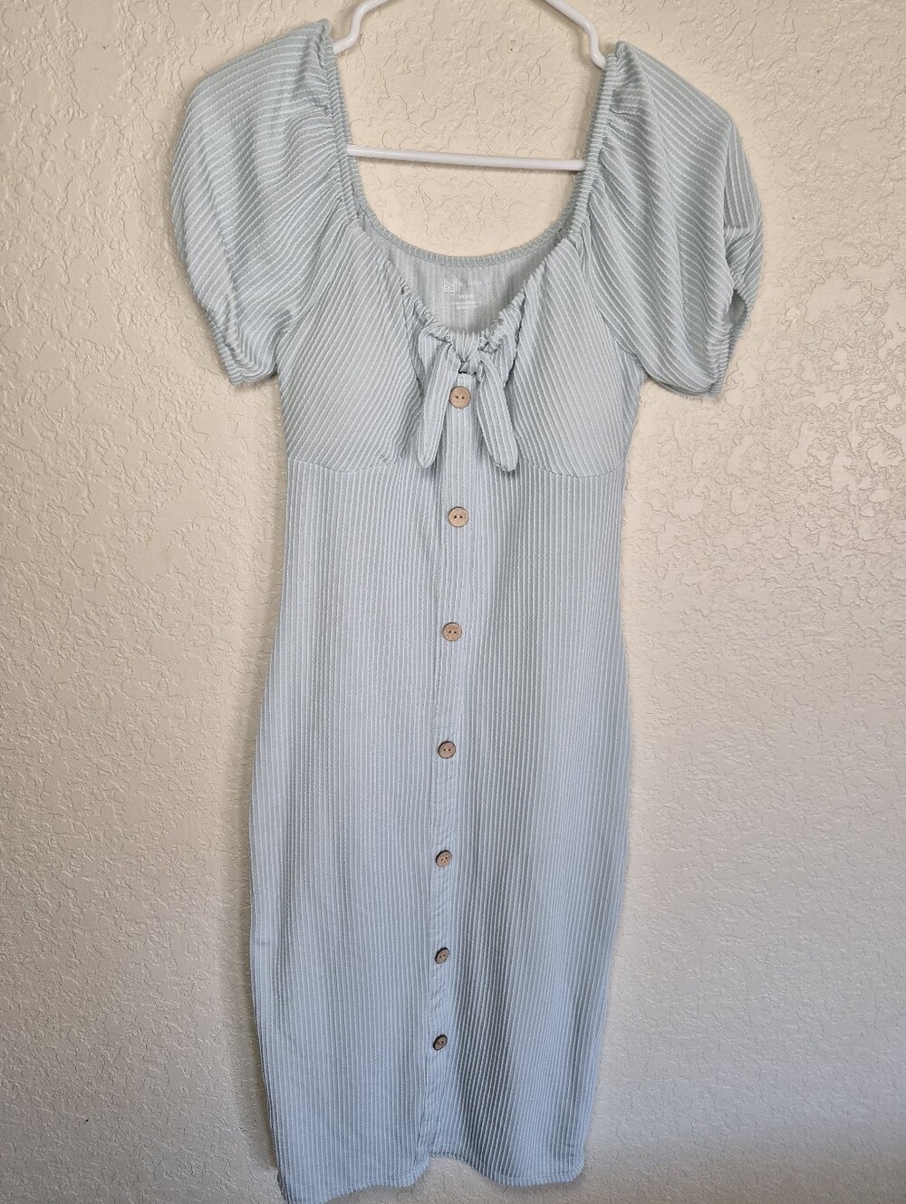 Light Turquoise Ribbed Button-Front Midi Dress Size M